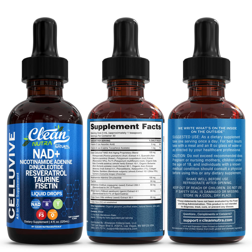 Clean Nutraceuticals NAD Liquid Drops brand logo reflects trusted nutraceutical quality