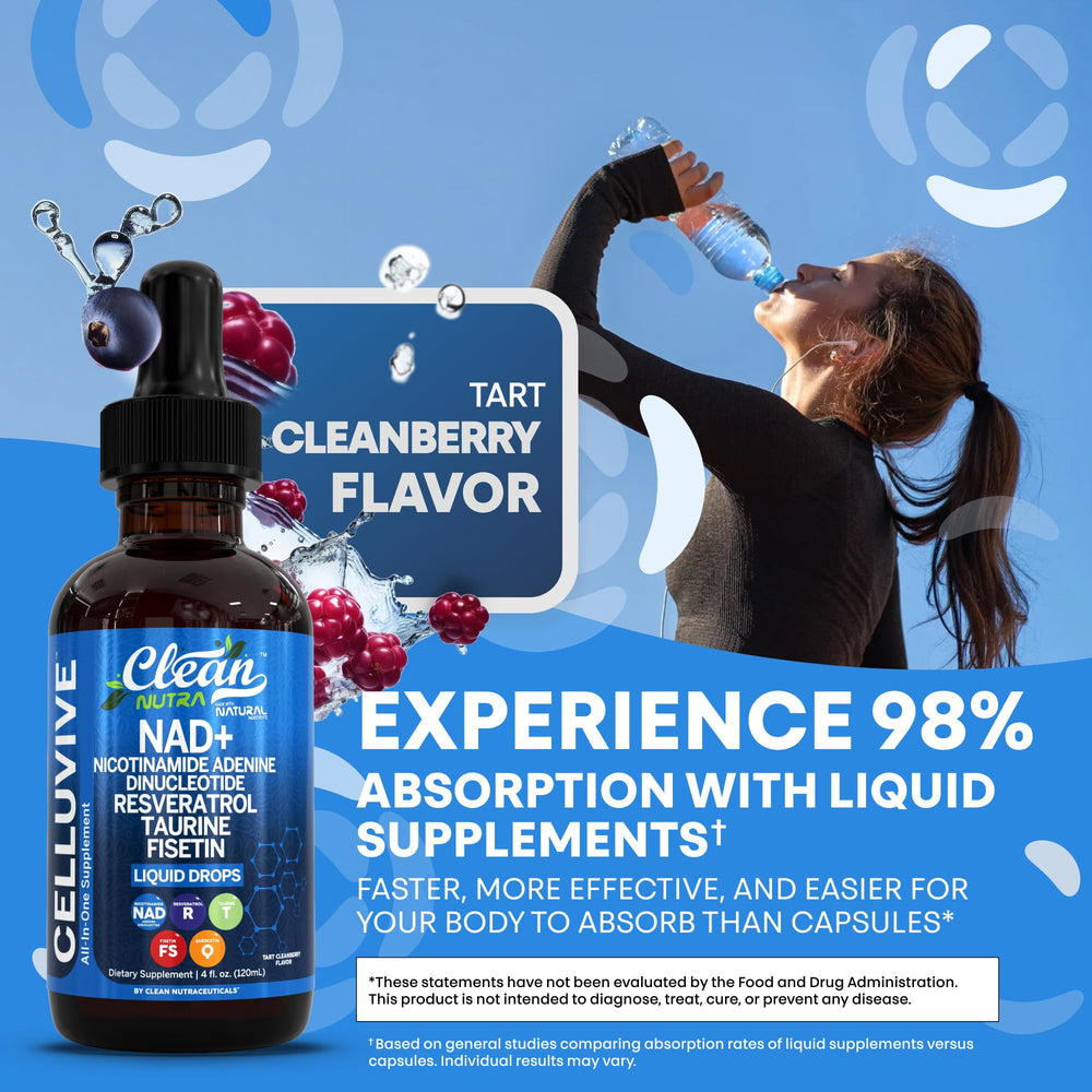 Clean Nutraceuticals NAD Liquid Drops supplement palette highlights antioxidants