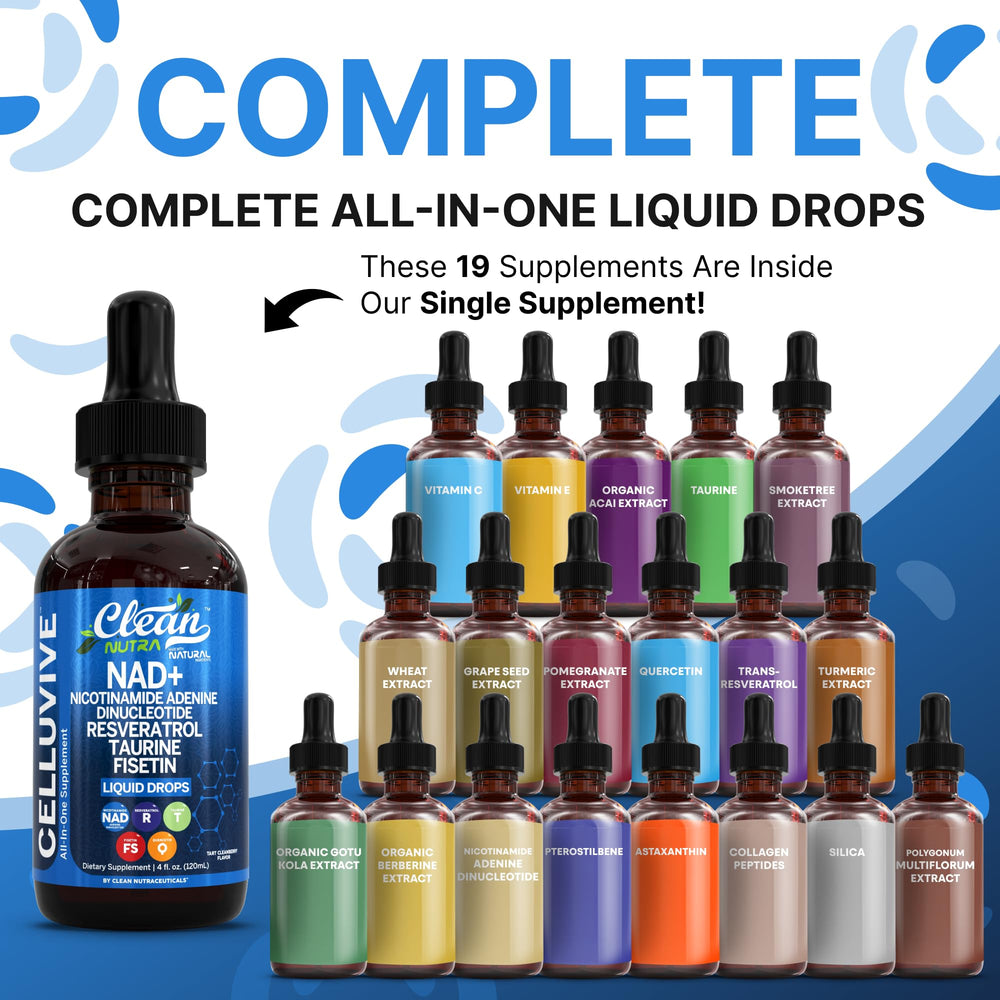 Clean Nutraceuticals NAD Liquid Drops pour illustrates quick absorption and easy dosing