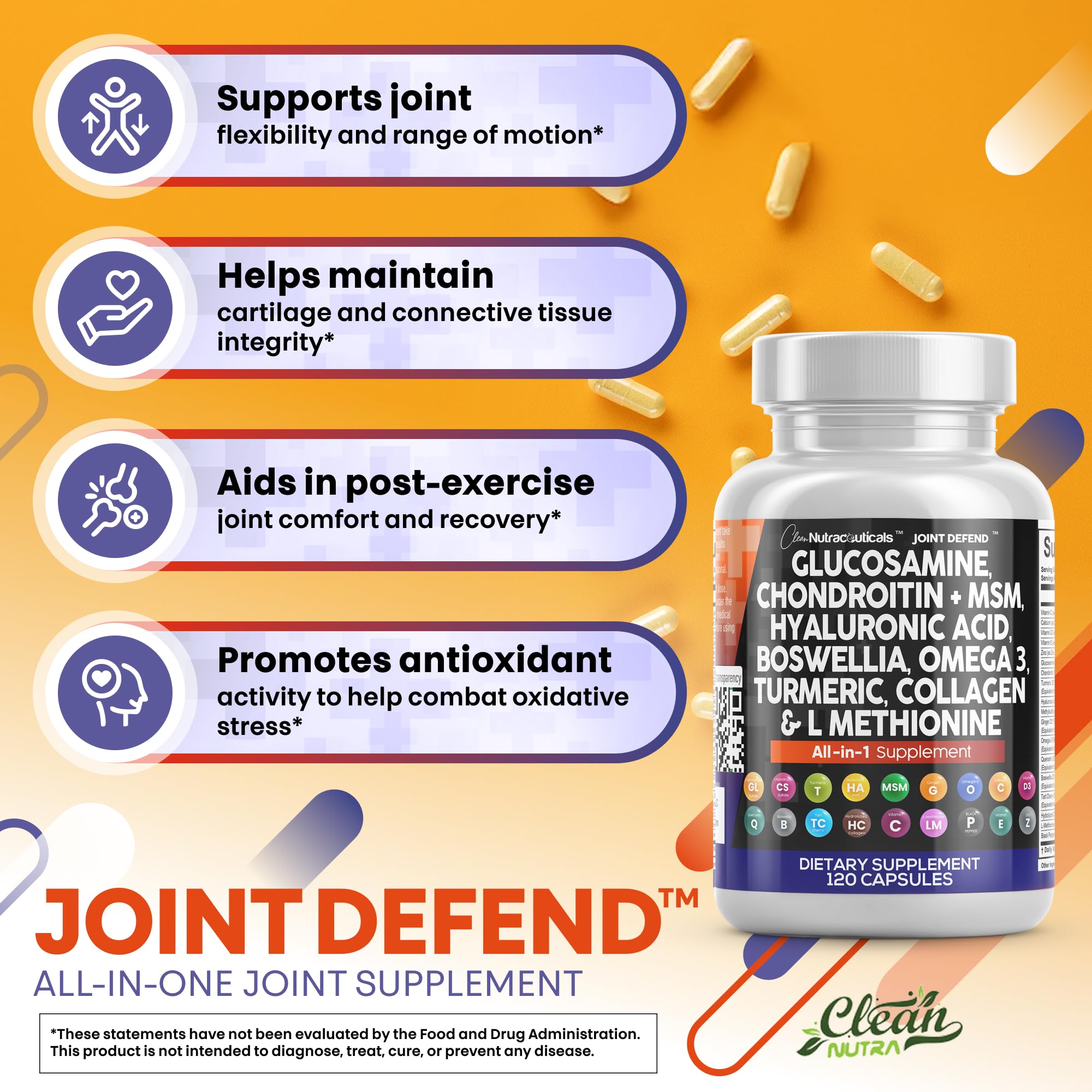 Clean Nutraceuticals omega-3 fish oil softgels for overall joint wellness.