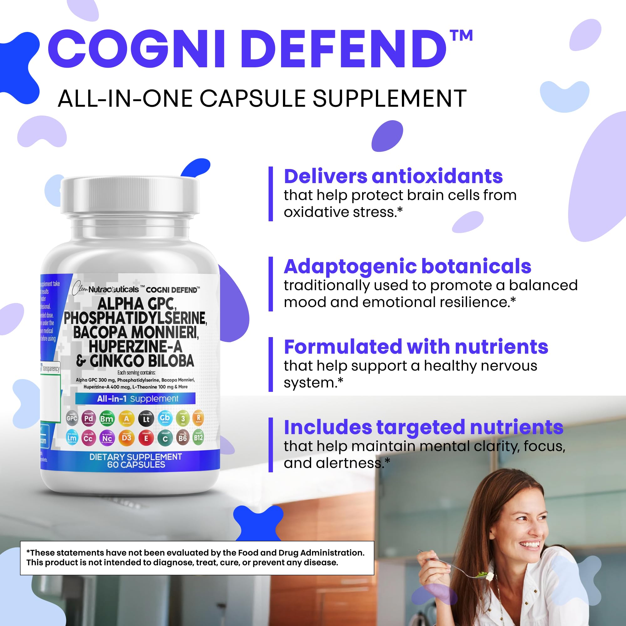 Clean Nutraceuticals packaging closeup showing brain‑support formula.