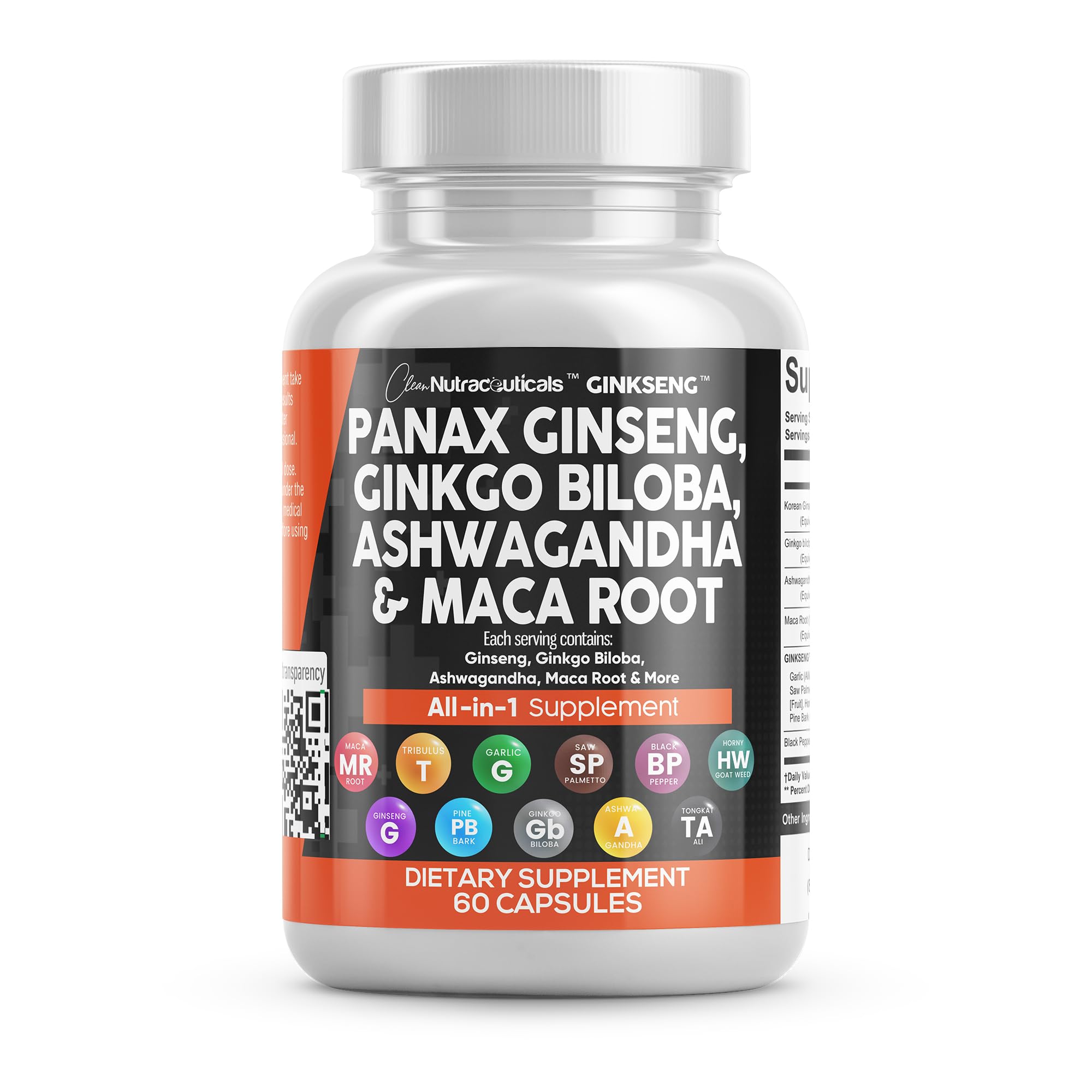 Clean Nutraceuticals Panax Ginseng bottle with focus-boost capsules for daily tasks