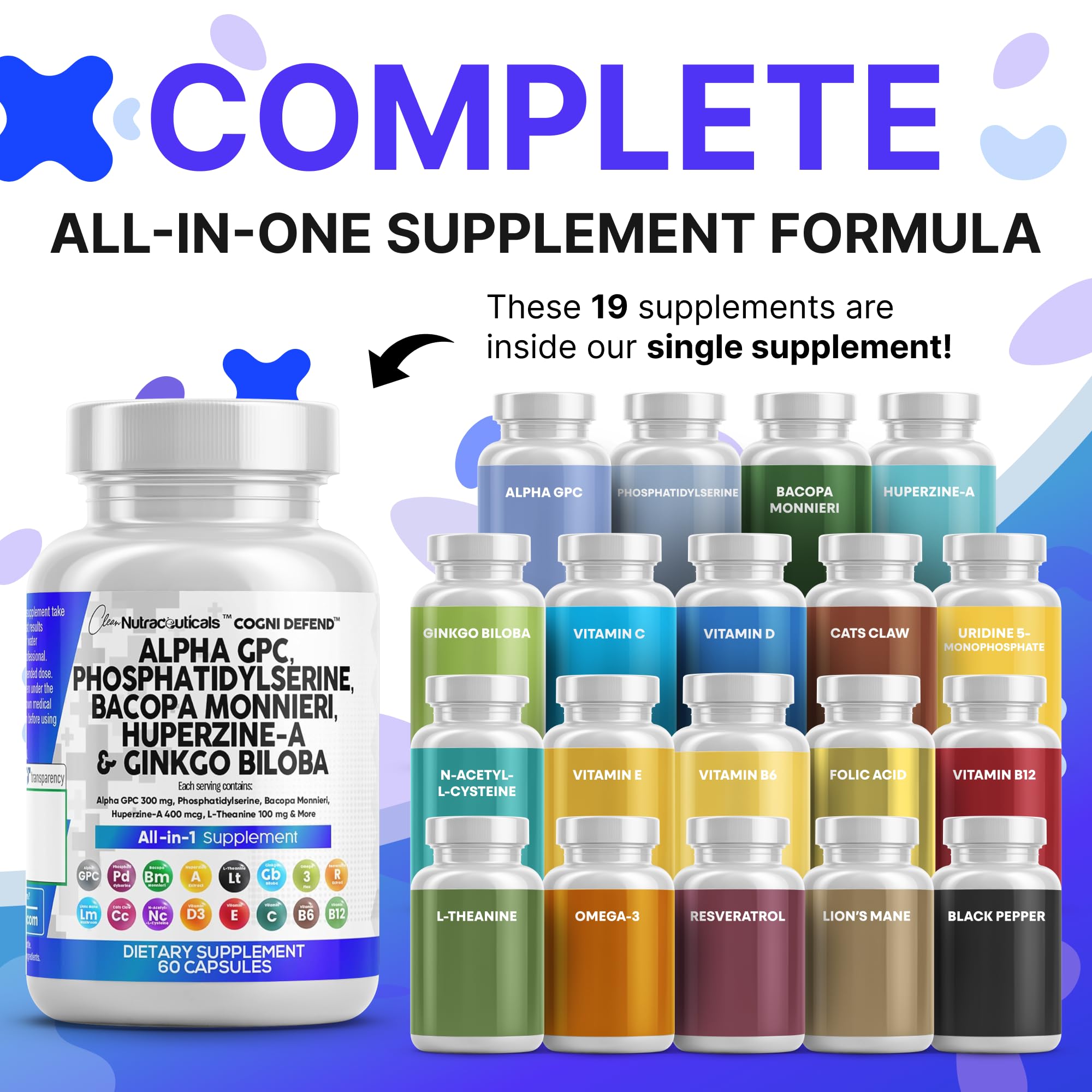 Clean Nutraceuticals phosphatidylserine bacopa ginkgo capsules for brain support.