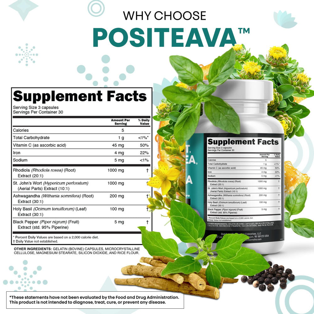 Clean Nutraceuticals Positeava bottle resting on wood evokes natural wellness routine.