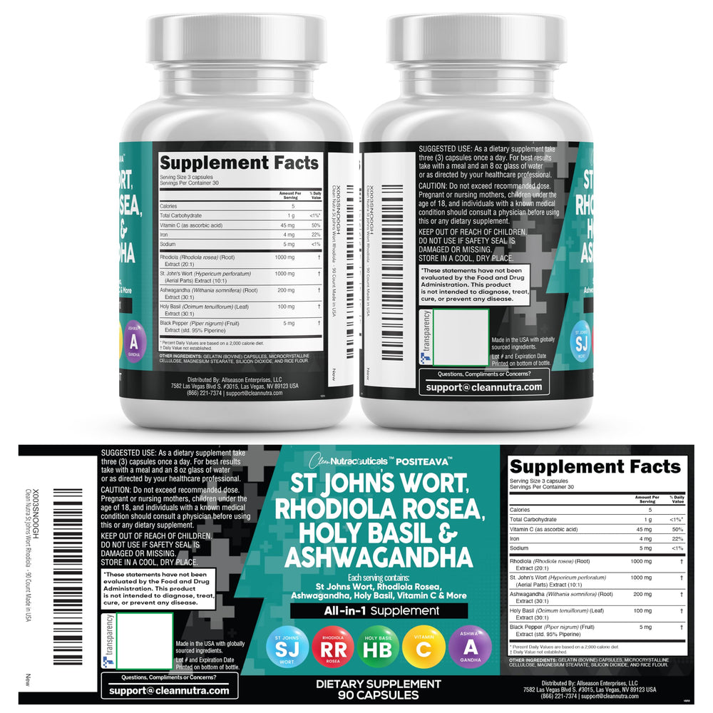 Clean Nutraceuticals Positeava dosage card suggests simple three-capsule daily plan.
