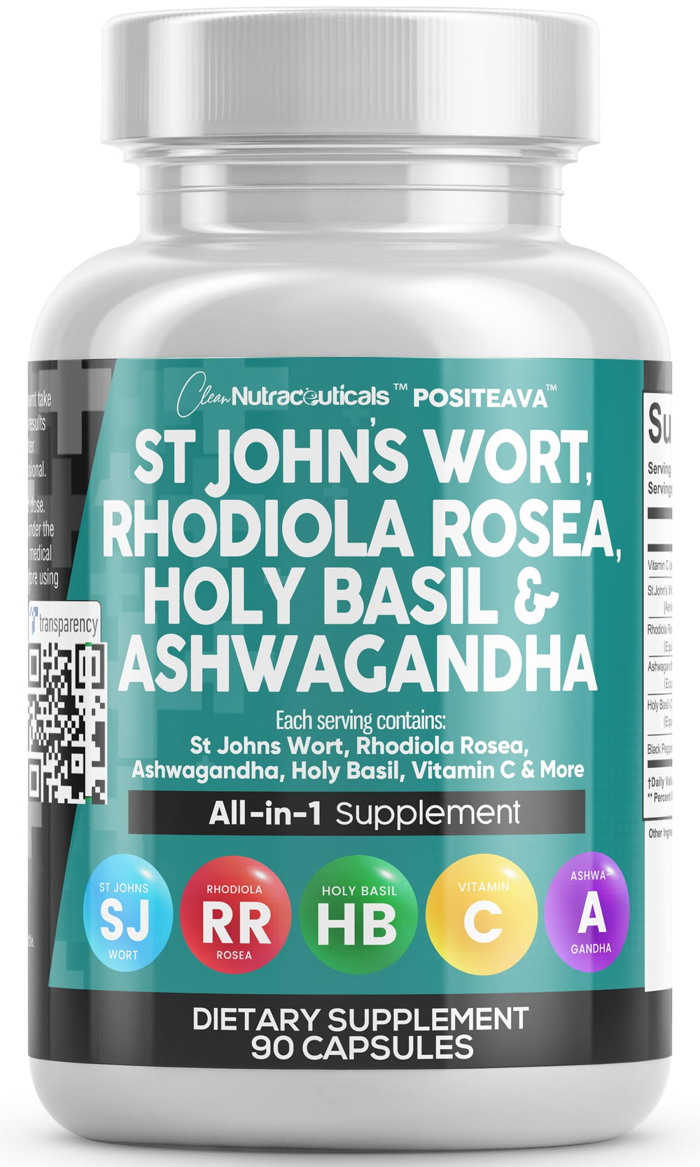 Clean Nutraceuticals Positeava mood-support bottle demonstrating daily mood balance potential.