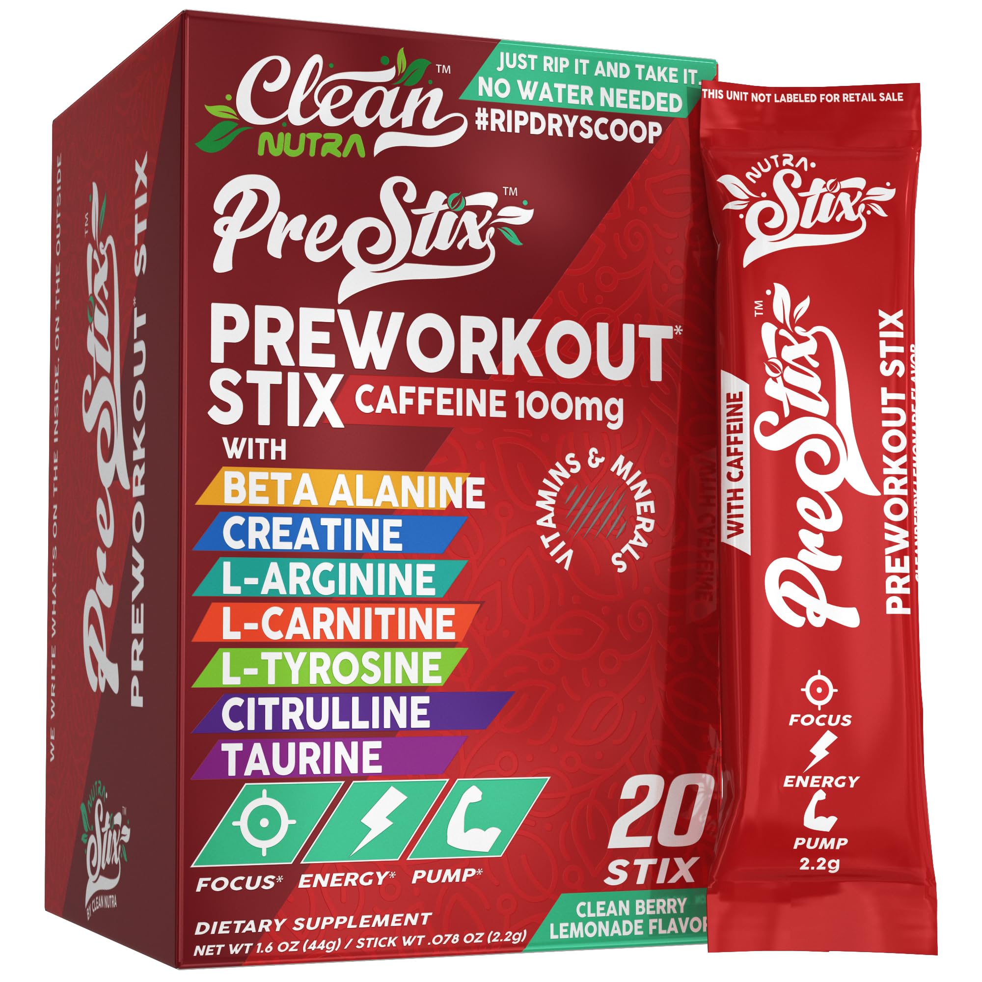 Clean Nutraceuticals Pre Stix package for on-the-go workout energy