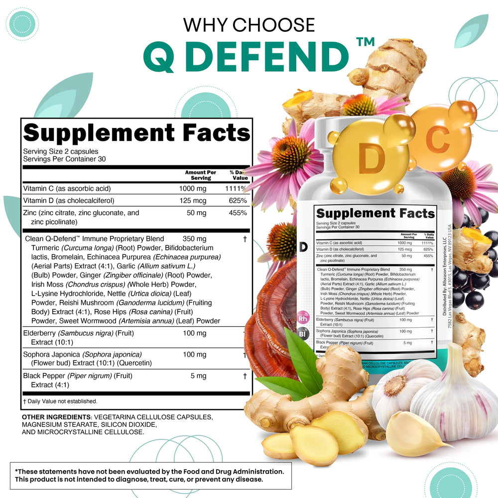 Ingredients scene showing sea moss, echinacea, ginger and rose hips in Clean Nutraceuticals formula