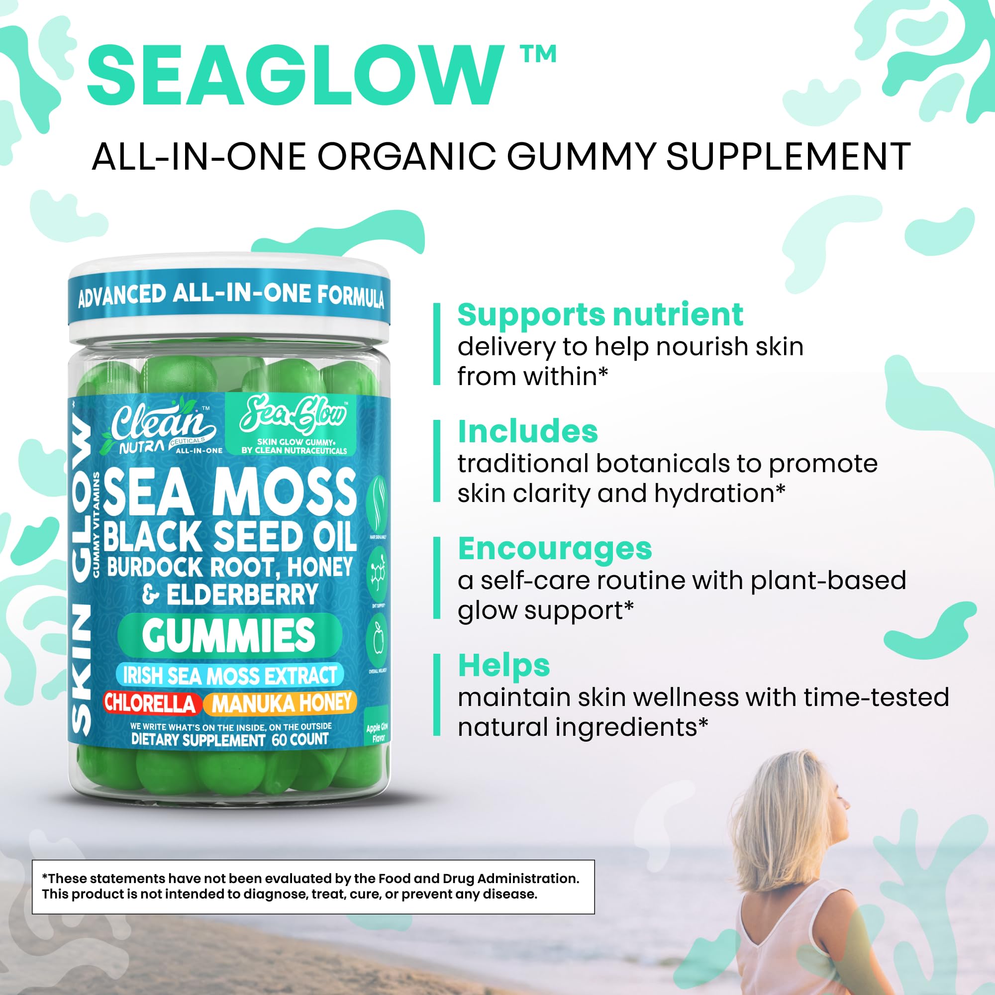 Sea Glow Gummies with elderberry for daily wellness support.