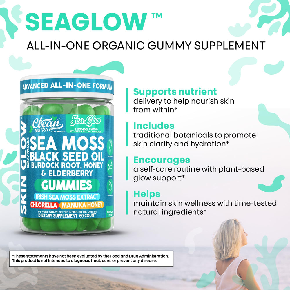 Sea Glow Gummies with elderberry for daily wellness support.