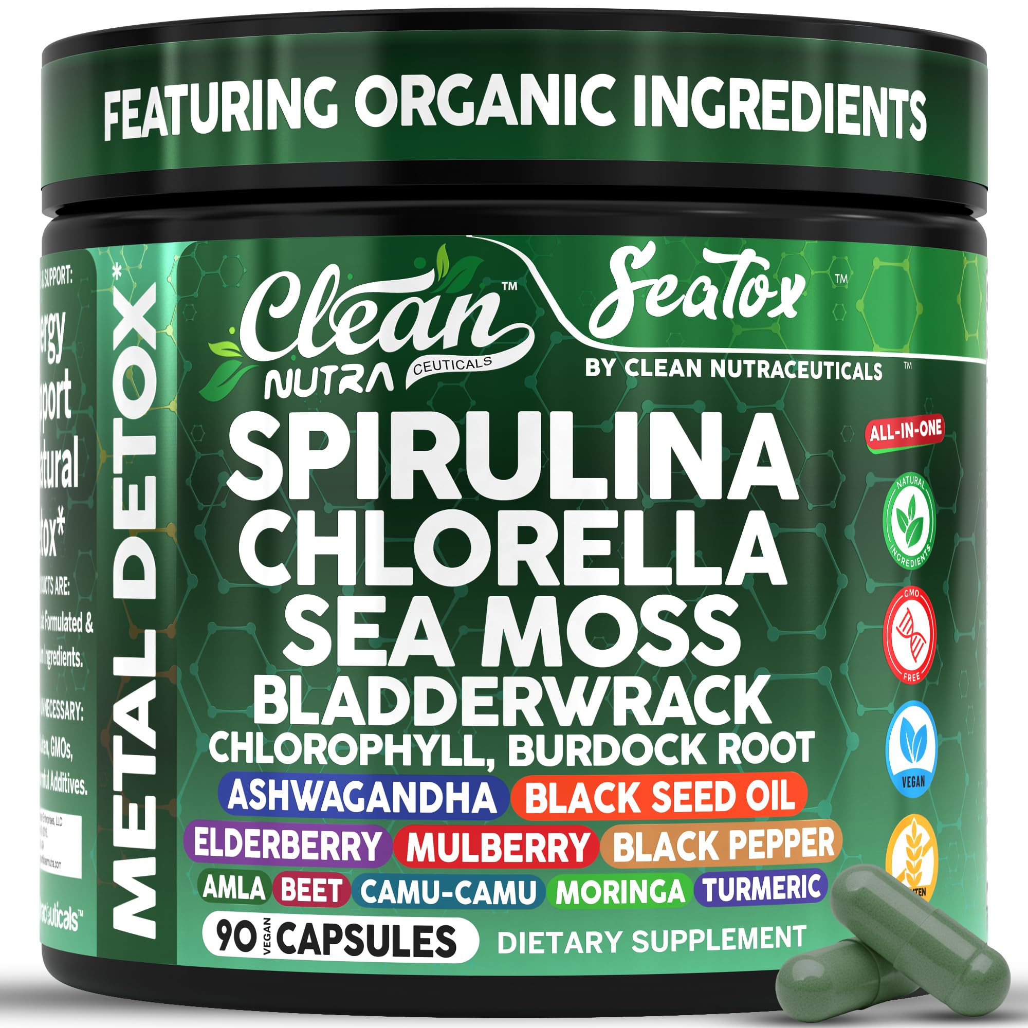 Clean Nutraceuticals Sea Tox bottle front promotes natural cleansing and daily balance.