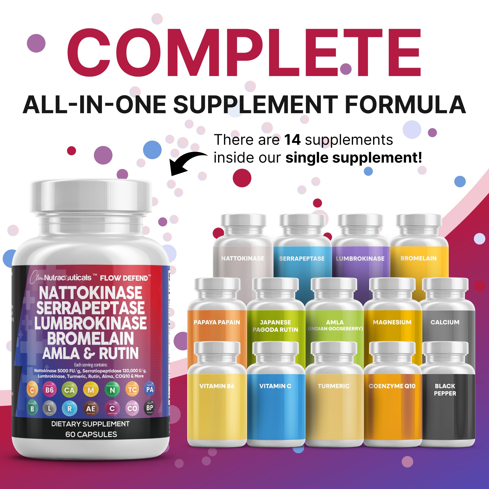 Clean Nutraceuticals serrapeptase capsules close-up showing high potency for everyday health support.