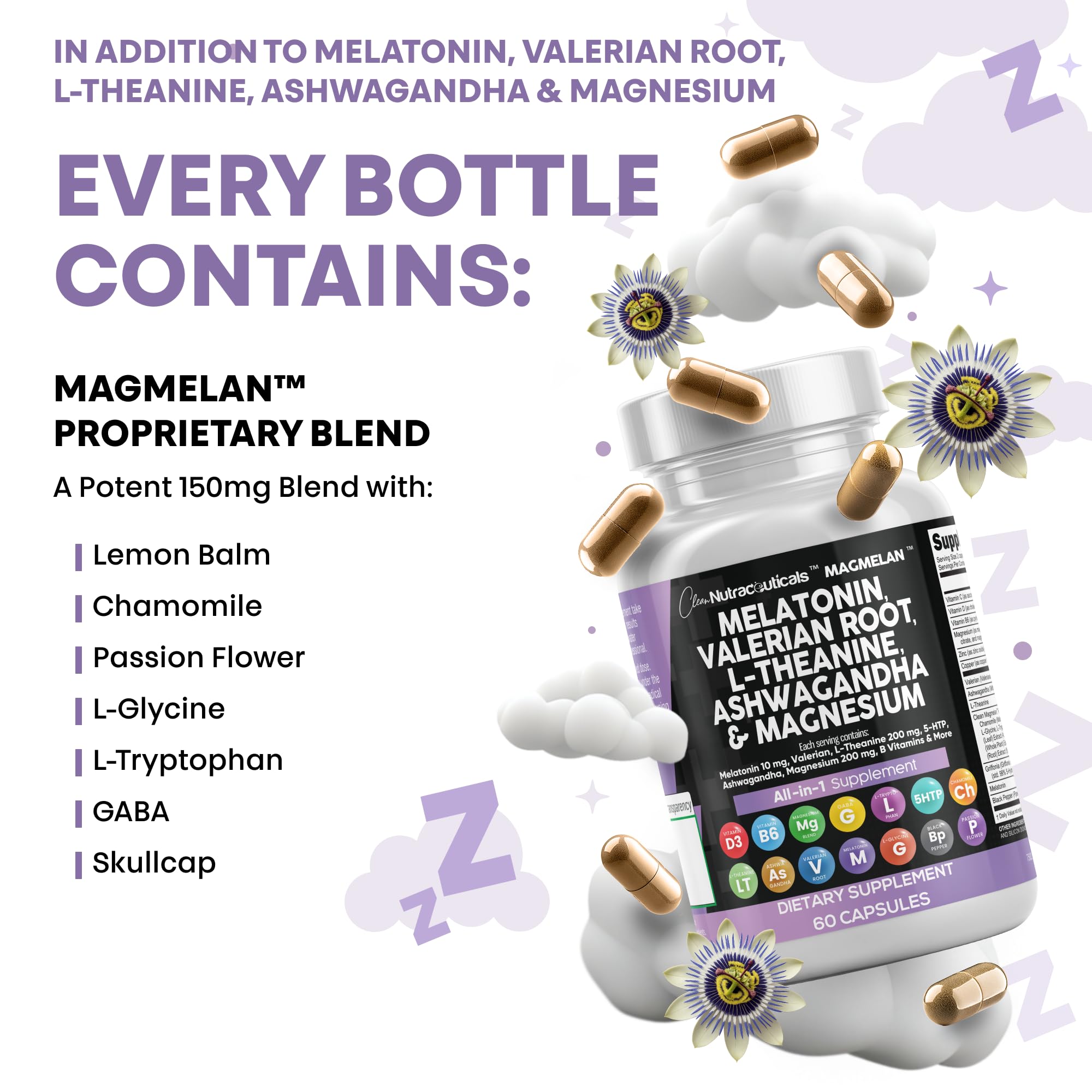 Clean Nutraceuticals sleep support packaging highlighting all-in-one solution.