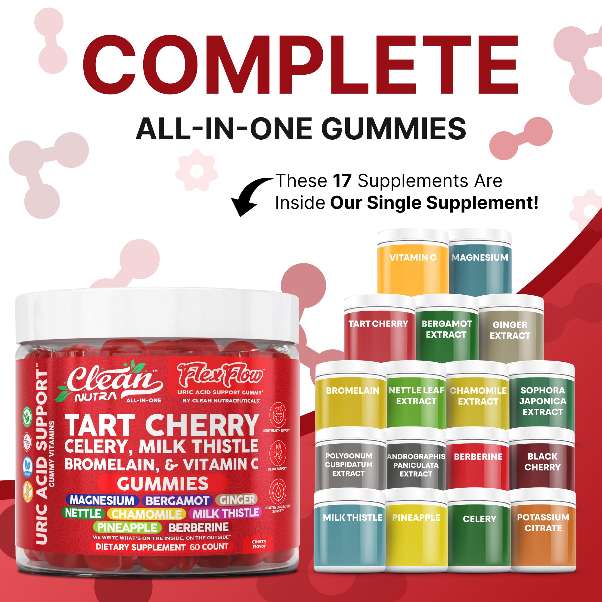 Clean Nutraceuticals tart cherry gummies pack closeup highlighting tasty wellness on the go
