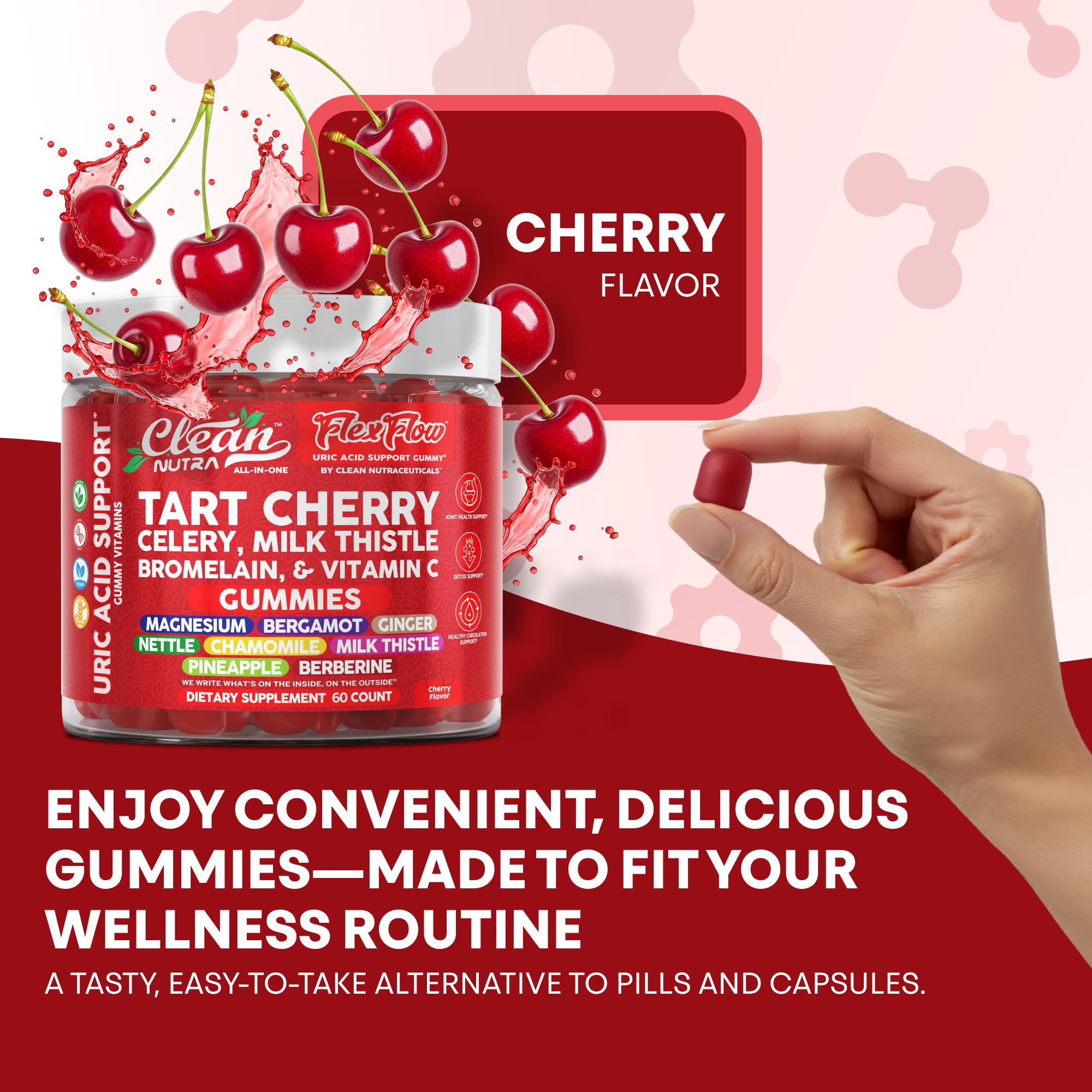 Clean Nutraceuticals tart cherry gummies shelf display hints at travel-friendly wellness