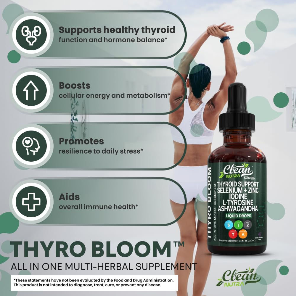 Clean Nutraceuticals Thyro Bloom glass with liquid ready for daily dose