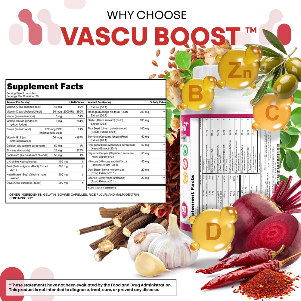 Clean Nutraceuticals Vascu Boost garlic ingredients support immune-friendly circulation.