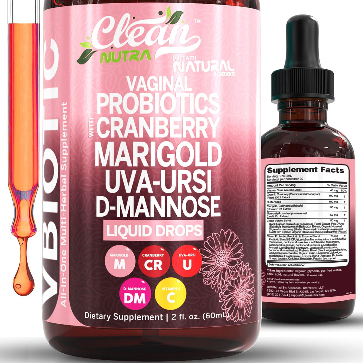 Clean Nutraceuticals VBiotic vaginal probiotic drops promote vaginal balance.