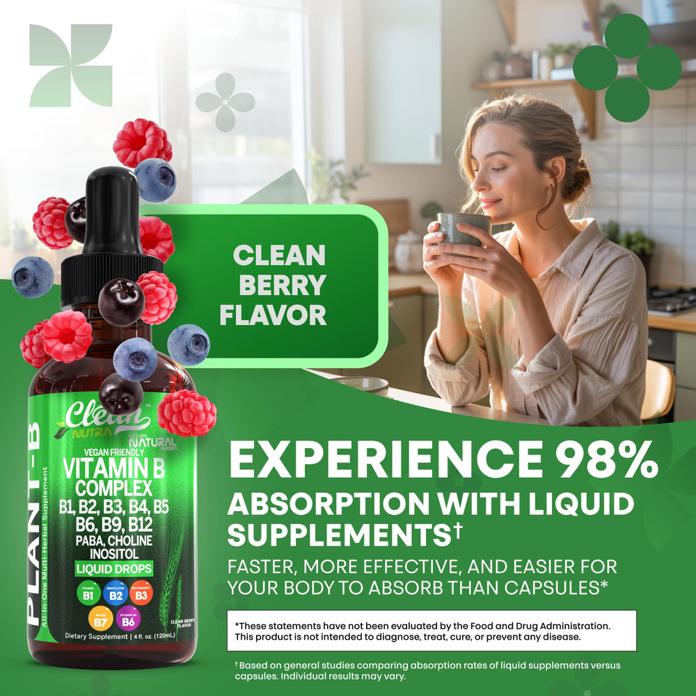 Clean Nutraceuticals Vitamin B Complex gluten-free vegan label shows dietary compatibility.