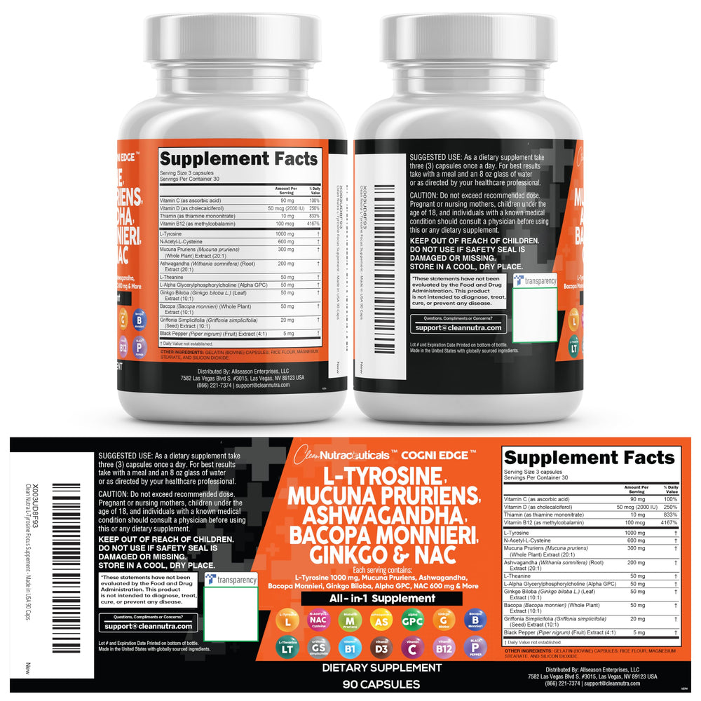 Clean Nutraceuticals Vitamin C B1 B12 pills for daily energy and essential nutrient support.
