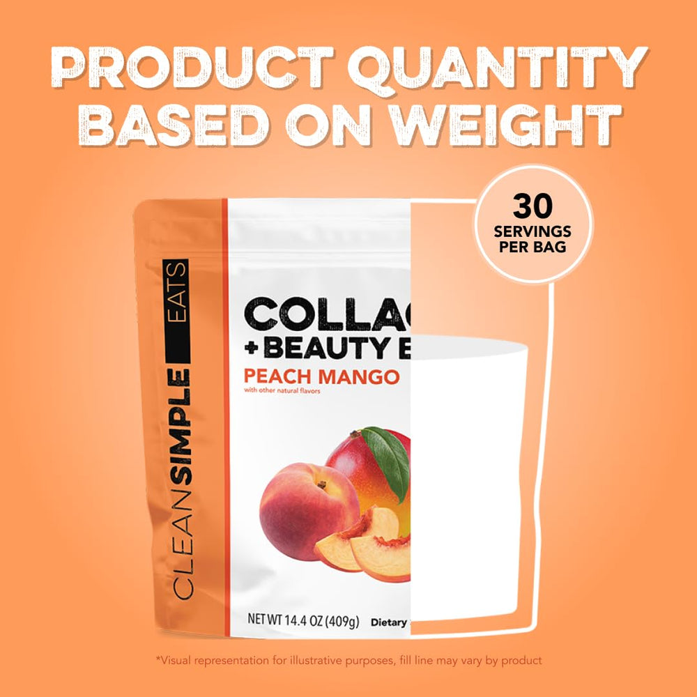 Prepared peach mango Collagen Beauty Blend drink in a glass