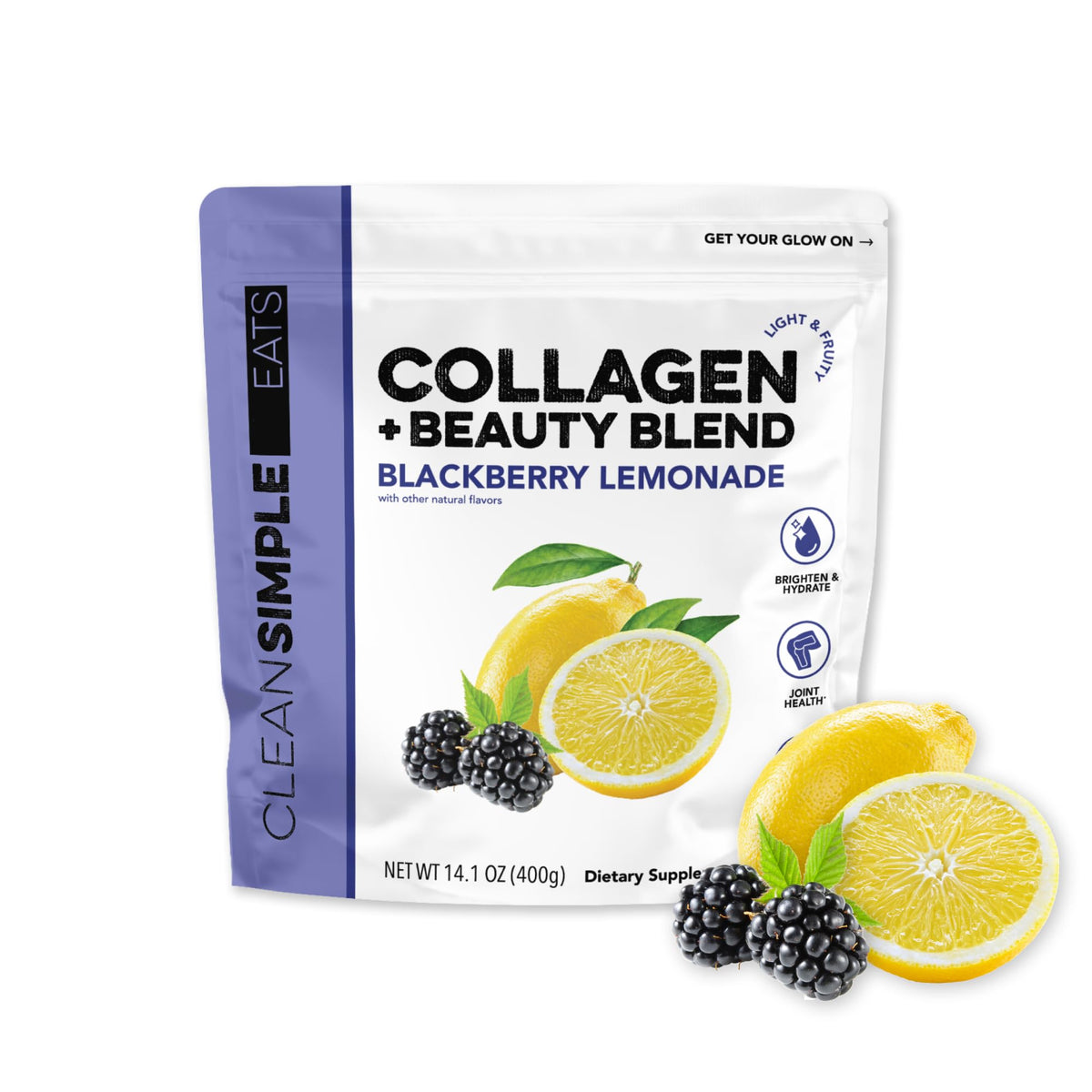Clean Simple Eats Collagen bottle with Blackberry Lemonade flavor for beauty support