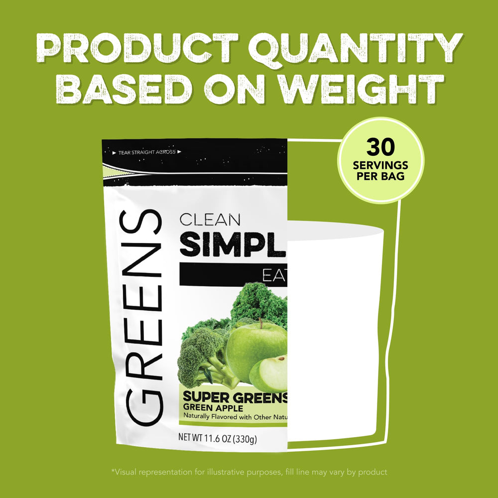 Clean Simple Eats Super Greens closeup-powder reveals vibrant green color and premium quality.