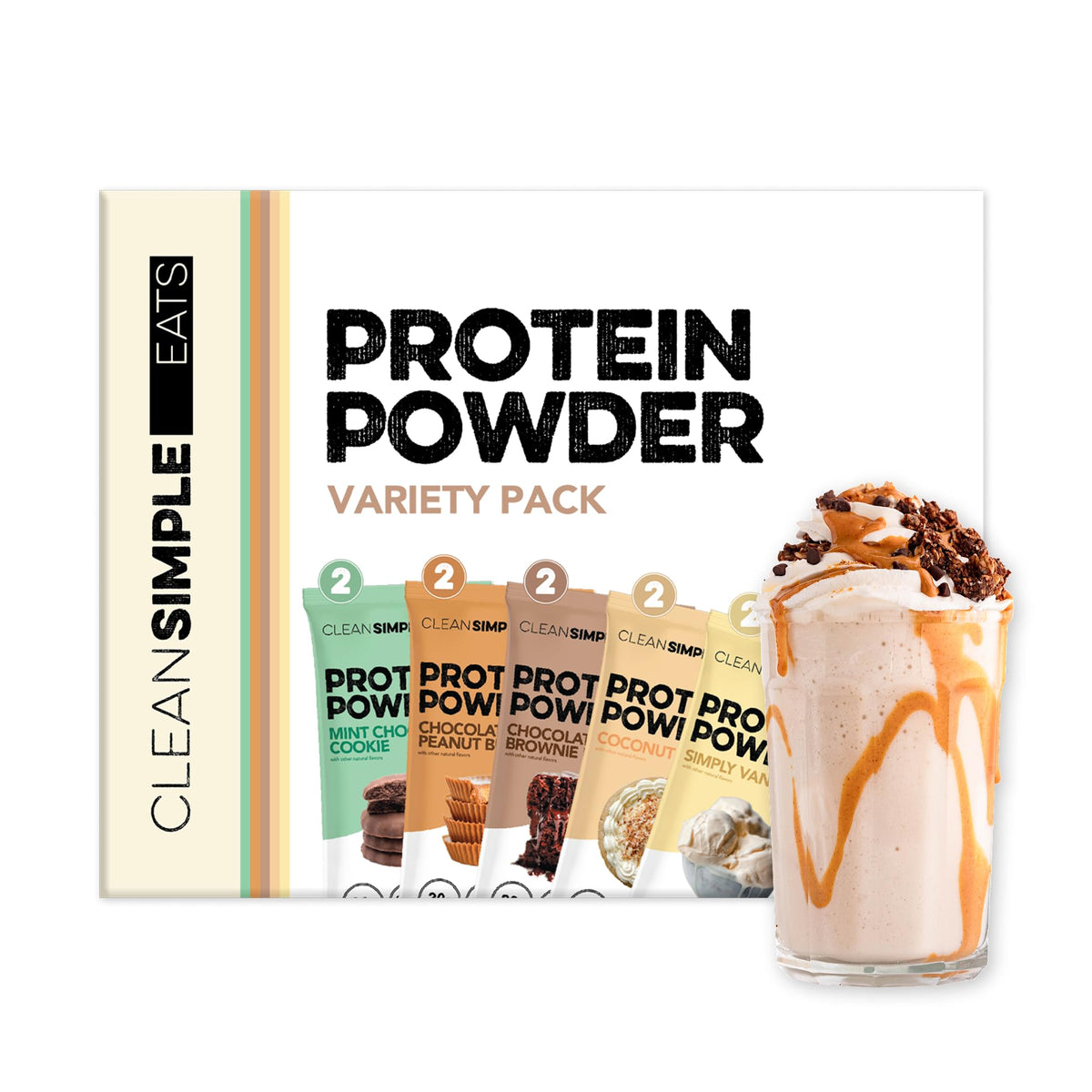 Clean Simple Eats variety-pack-flavors showcases an assorted flavor selection for convenient daily protein.