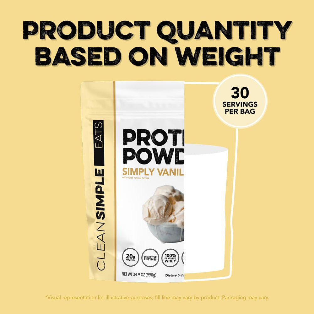 Serving scoop of Clean Simple Eats Simply Vanilla protein powder.