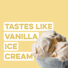 Glass of vanilla protein shake made with Clean Simple Eats Simply Vanilla.