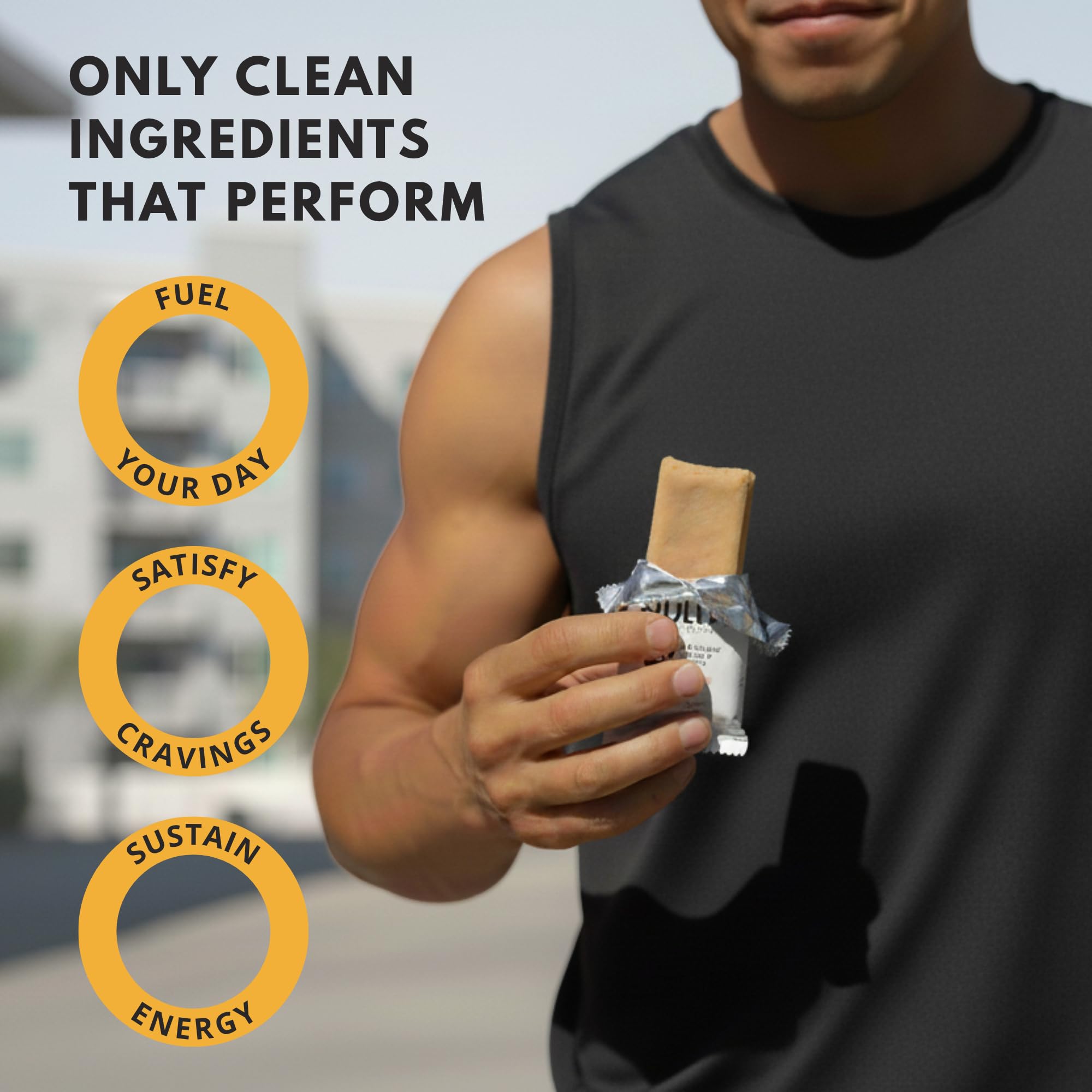 CleanForm Nulla Bar gym bag scene emphasizes convenient, seed-oil-free snack.