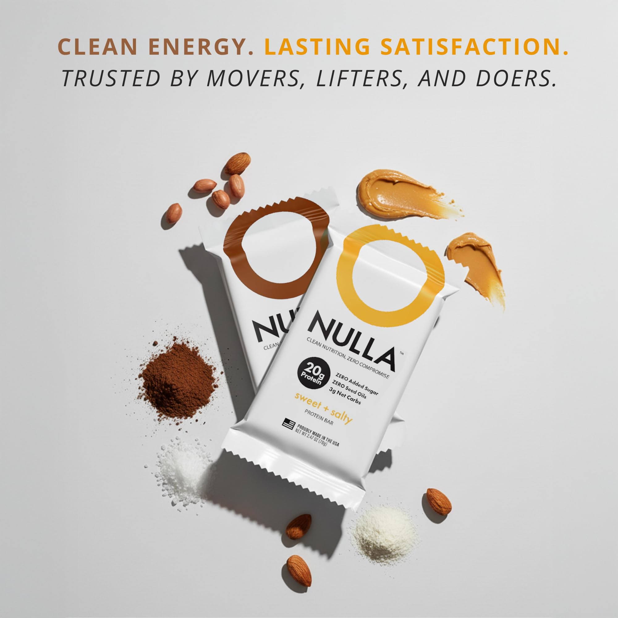 CleanForm Nulla Bar kitchen counter scene promotes healthy home snacking.