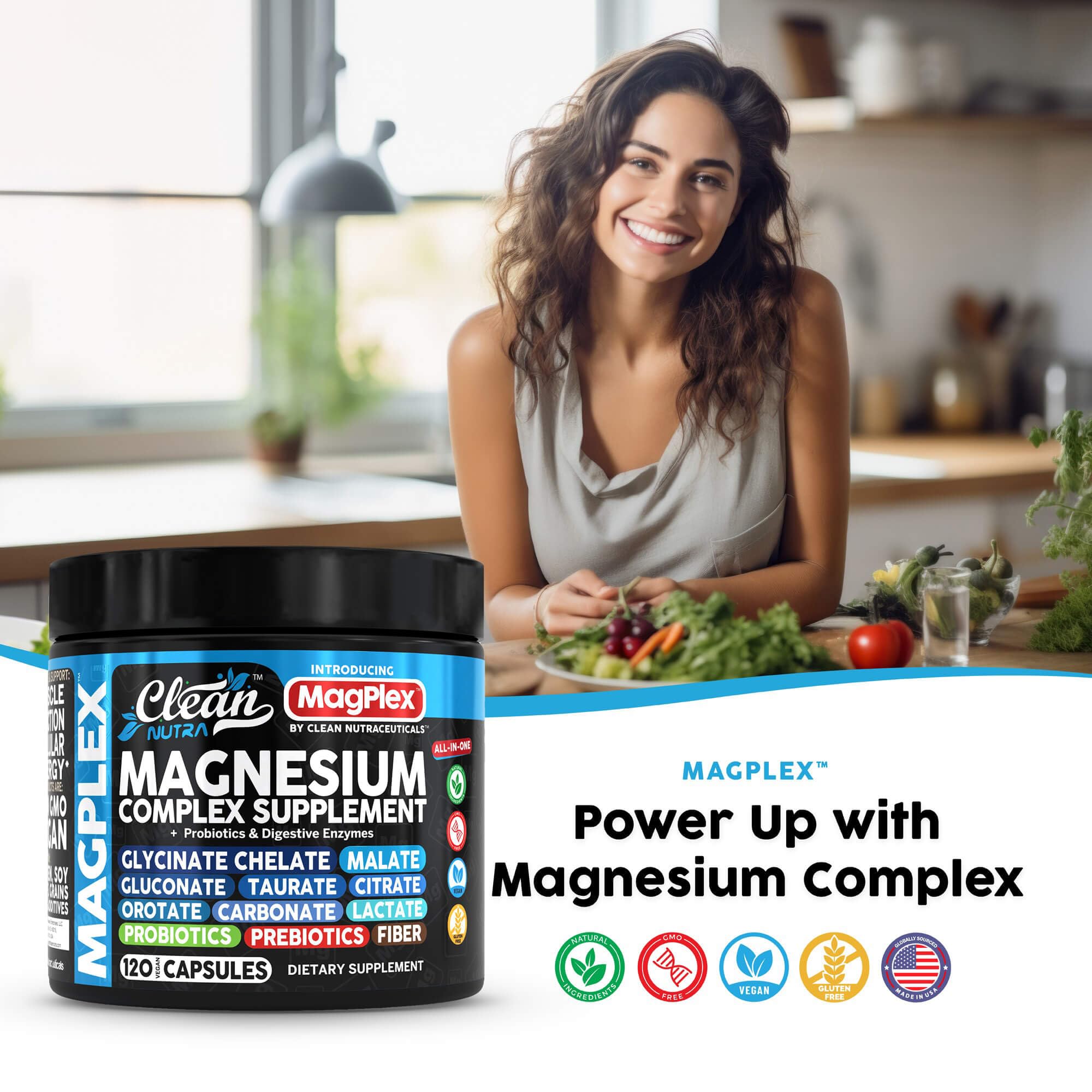 Clean Nutra 8in1 magnesium probiotics vial hints gut-supporting blend