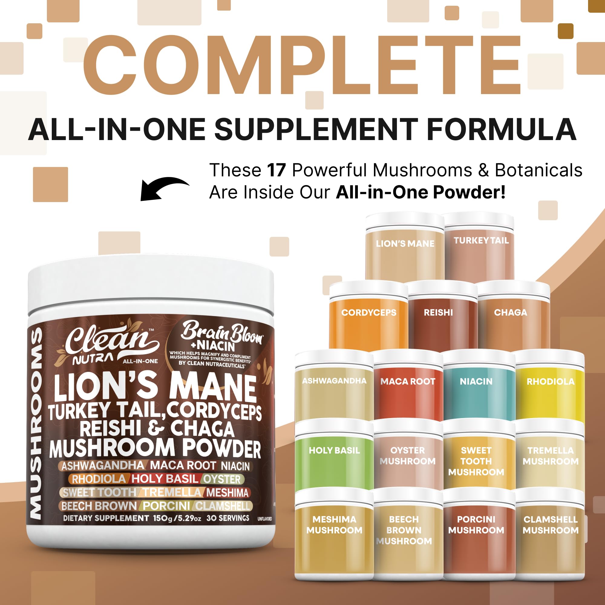 Clean Nutraceuticals Brain Bloom blend scoop for quick concentration rituals.