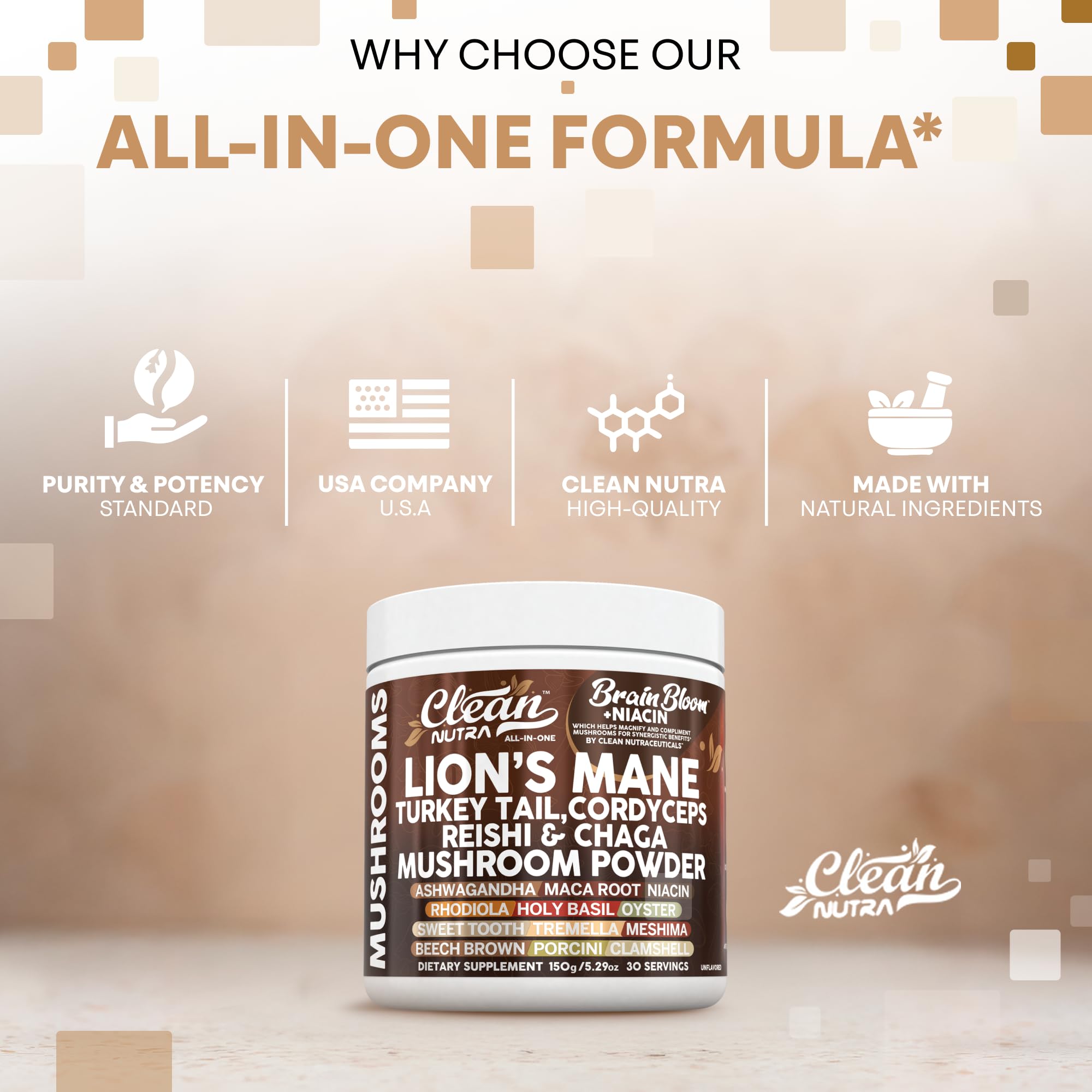 Clean Nutraceuticals holy basil bacopa scoop promotes calm focus.