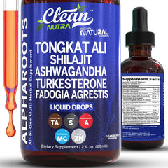 Clean Nutra Tongkat Ali Liquid Drops bottle for convenient daily vitality support.