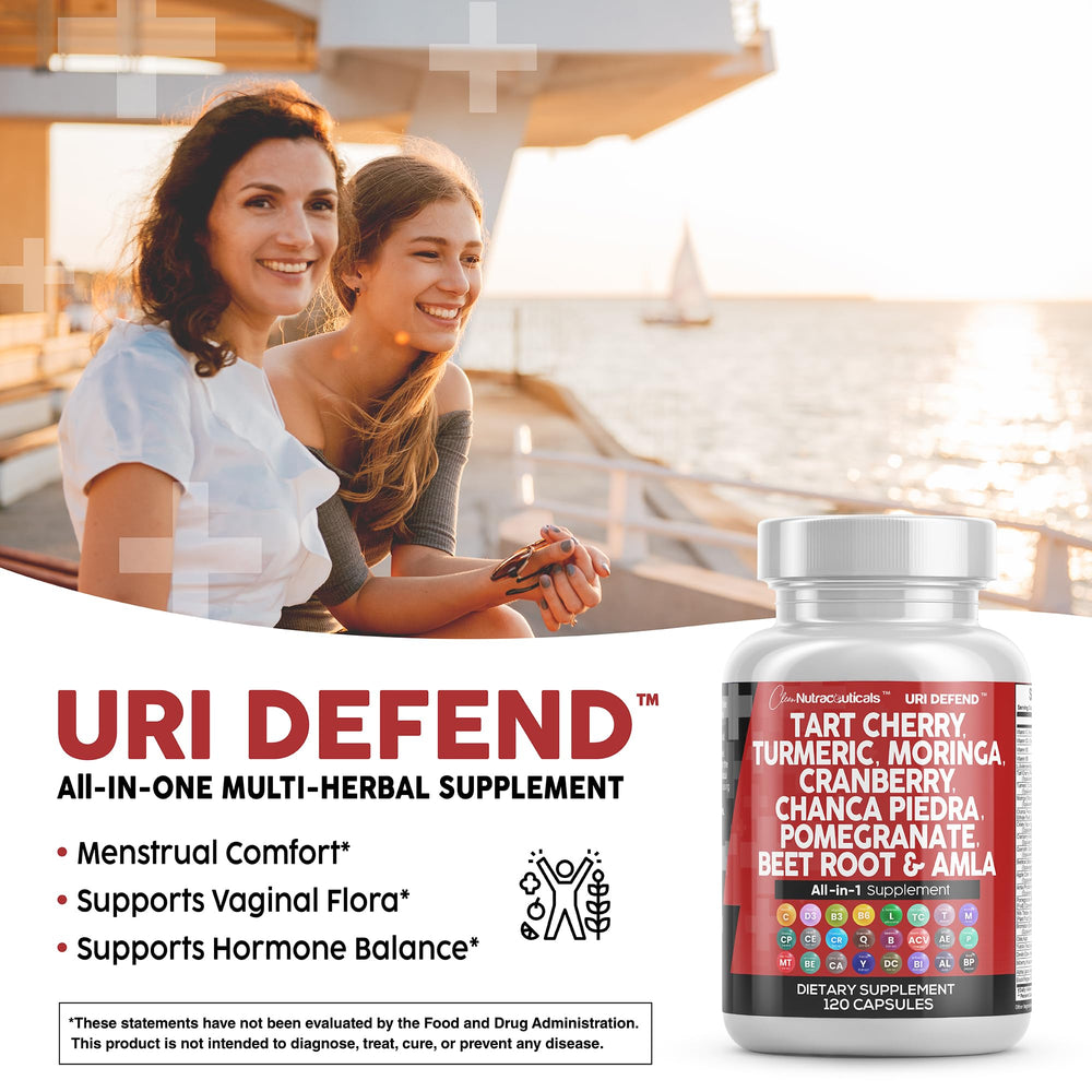 Clean Nutraceuticals cranberry-pomegranate blend capsules with informative label and glass bottle.