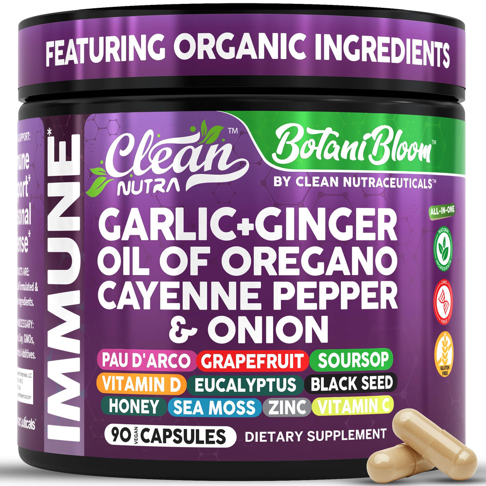 Clean Nutraceuticals garlic-sea-moss capsule for daily vitality and immune support.