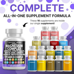 MultiMag bottle label close-up shows nine magnesium forms in a single supplement