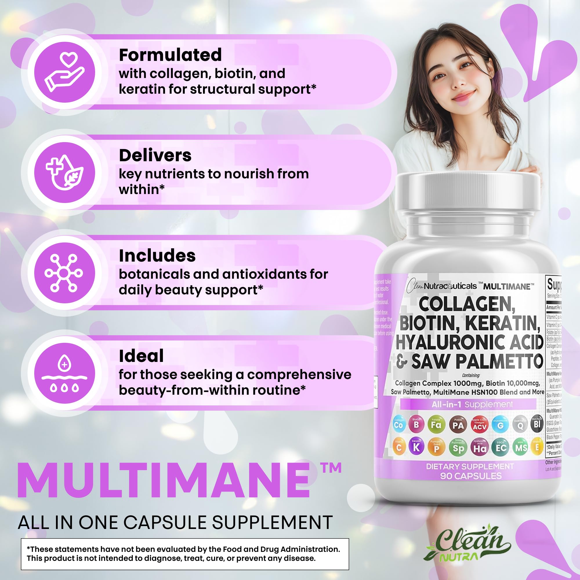 Clean Nutraceuticals saw palmetto capsules for hair health.