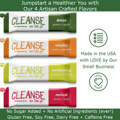 Cleanse on the go carrot-pumpkin packet shows a vibrant, ready-to-use juice blend.