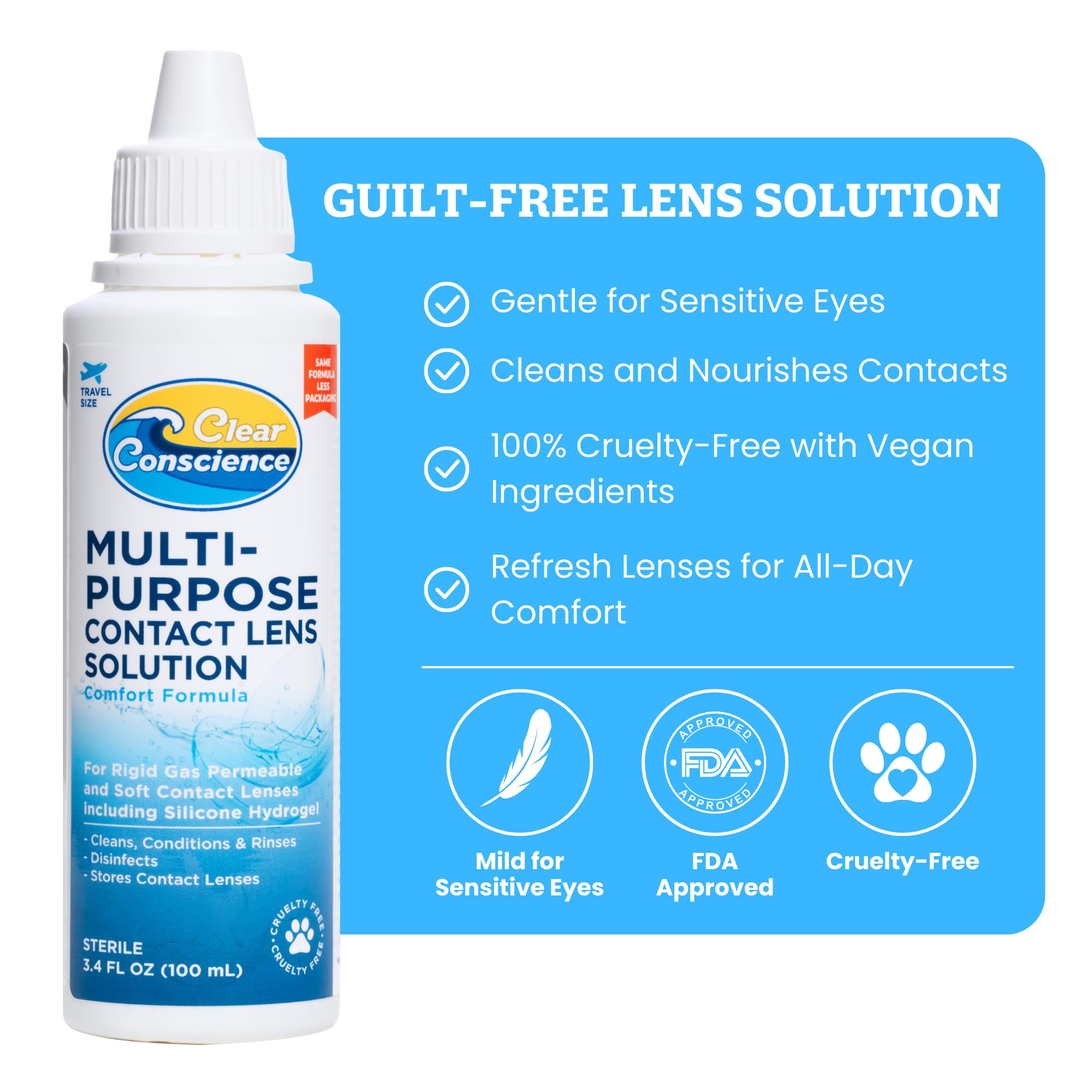 Clear Conscience: etiqueta de ingredientes premium para enjuague suave de lentes