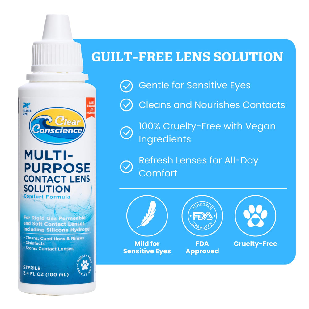 Clear Conscience: etiqueta de ingredientes premium para enjuague suave de lentes