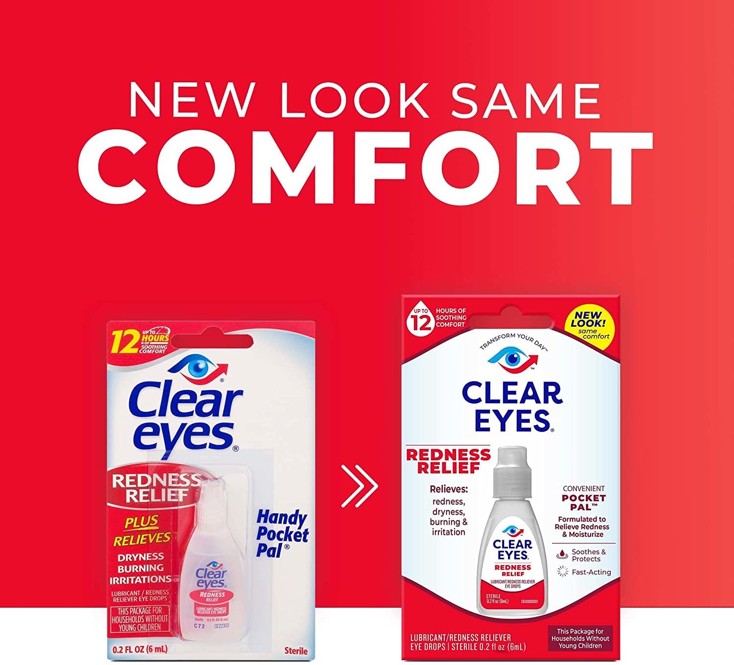 Clear Eyes eye drops packaging front view showing compact size