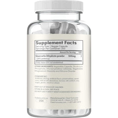 Clear Formulas quercetin bottle front showcasing vegan-friendly packaging.