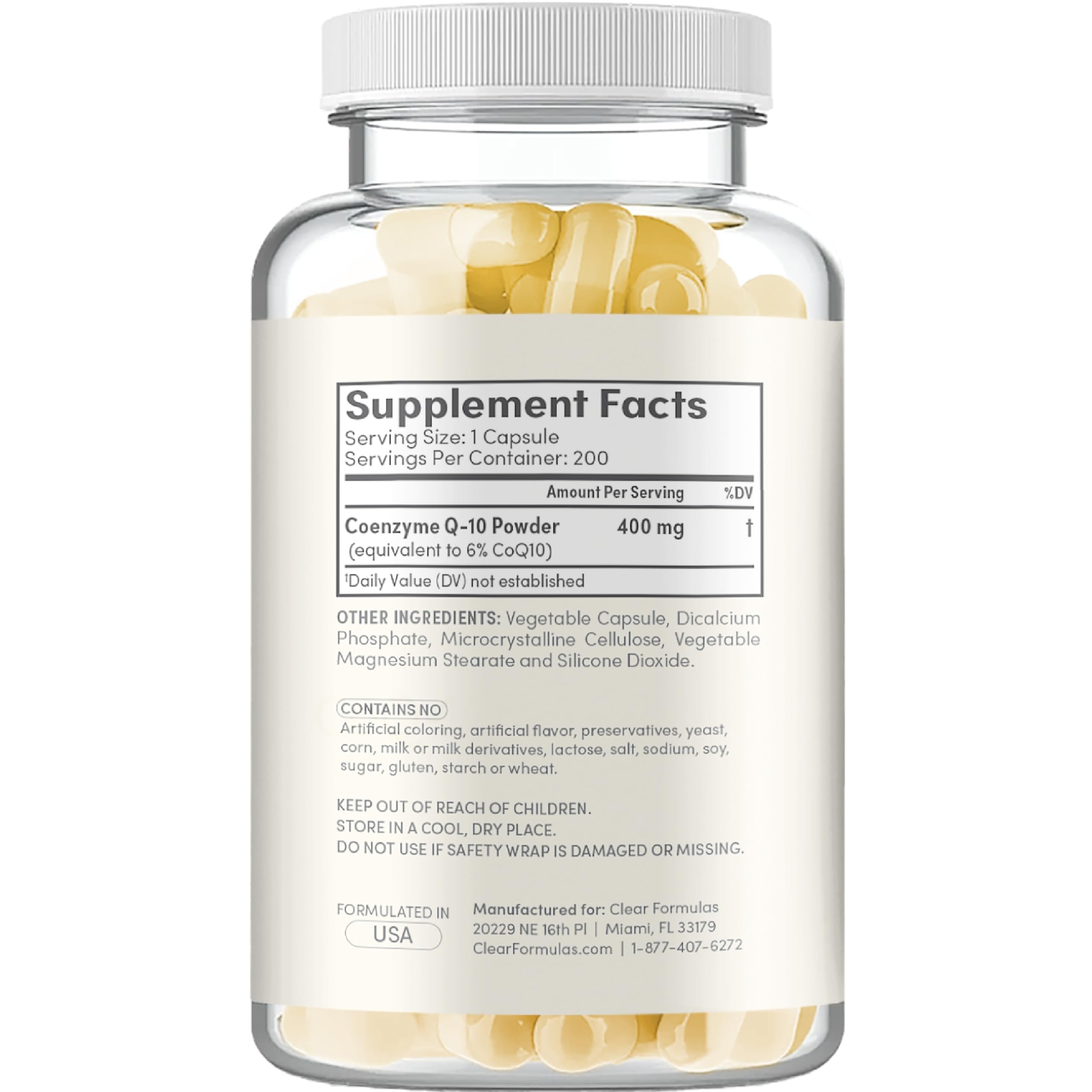 Clear Formulas Quick Absorption CoQ10 400mg bottle label detail highlighting stability