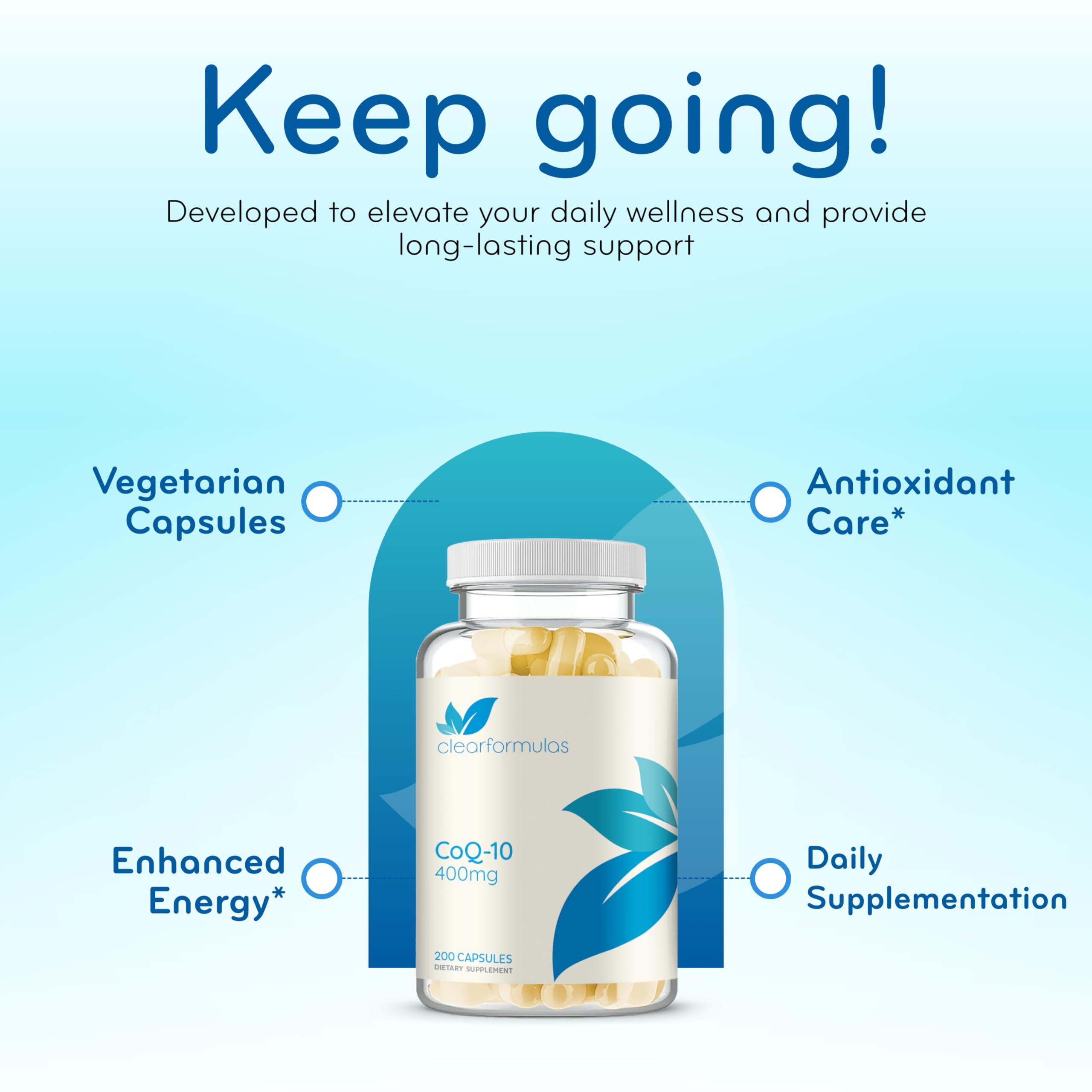 Clear Formulas Quick Absorption CoQ10 400mg capsules in hand for on-the-go use