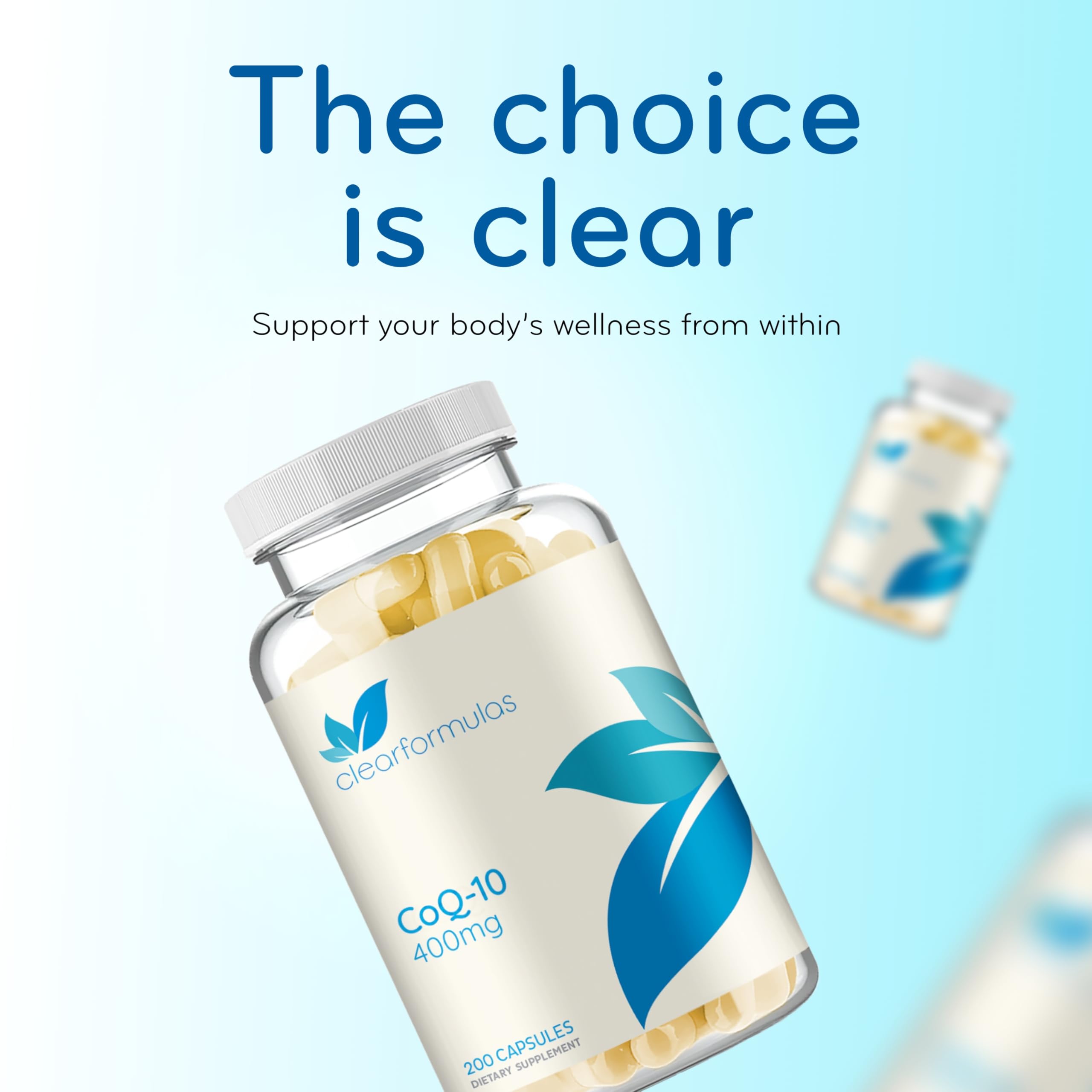 Clear Formulas Quick Absorption CoQ10 400mg dosing illustration for simple daily routine
