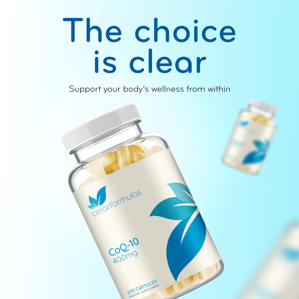 Clear Formulas Quick Absorption CoQ10 400mg dosing illustration for simple daily routine