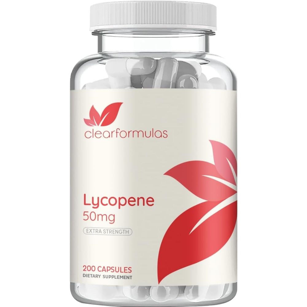 Clear Formulas tomato-based lycopene 50mg bottle showing high-potency antioxidant support for daily health